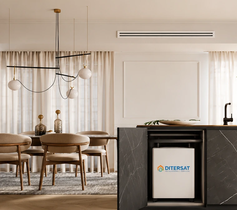 Cocina con equipo interior accesible en el mueble de la isla