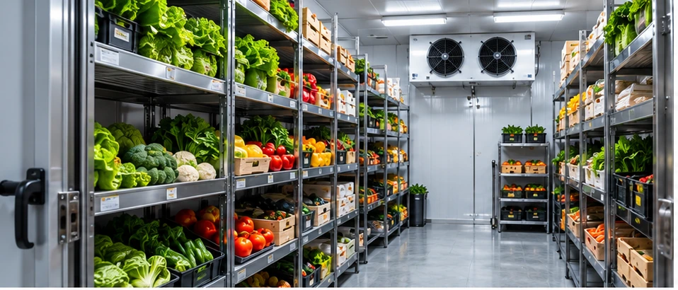 Cámara frigorífica de conservación de alimentos frescos. Imagen ilustrativa de soluciones frigoríficas