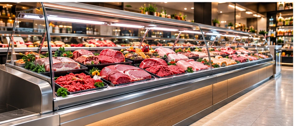 Mostrador refrigerado para comercio de alimentación. Imagen ilustrativa de soluciones frigoríficas